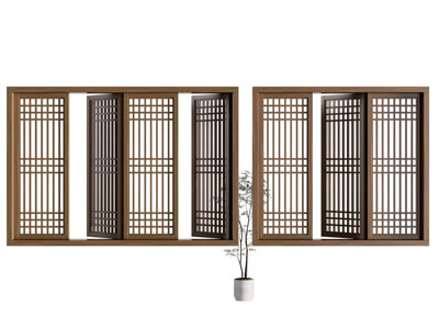 现代中古风实木平开窗户