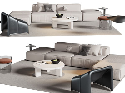 现代转角布艺多人沙发 休闲椅子和茶几组合