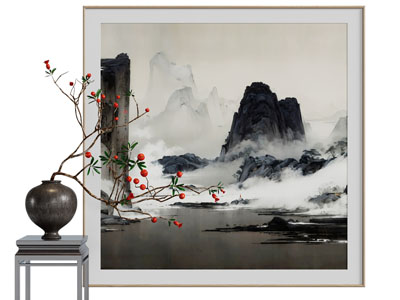 新中式山水装饰挂画3d模型 新中式山水装饰挂画