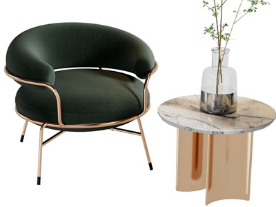 现代轻奢休闲椅子 边几