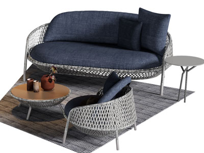现代户外藤编多人沙发 茶几组合