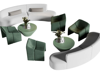 现代弧形多人 单人沙发 茶几组合