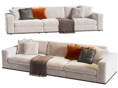 现代布艺多人沙发