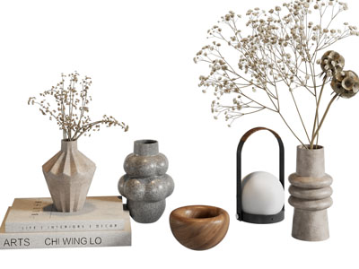 侘寂风花瓶花卉 书本摆件组合