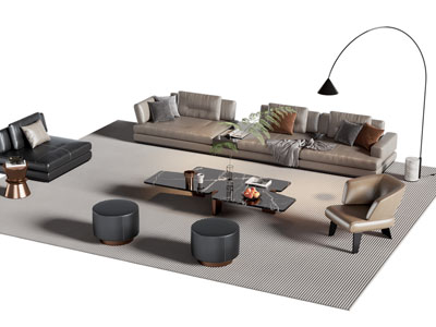 现代多人沙发 休闲椅子和茶几组合
