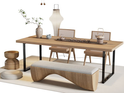 侘寂风实木茶桌椅组合