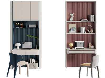 现代书柜 书桌椅组合3d模型 现代书柜 书桌椅组合