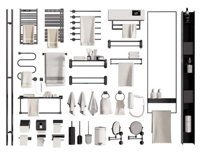 现代毛巾架 折叠浴室镜 卫浴架