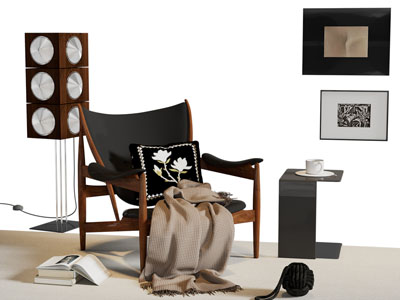 中古风实木扶手椅子 休闲椅 边几