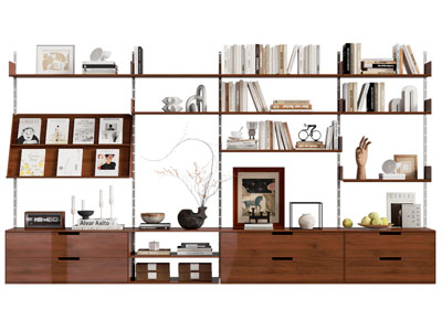 现代中古风实木书柜 装饰书架3d模型 现代中古风实木书柜 装饰书架