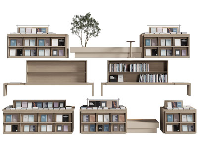 现代实木图书馆 阅览室书柜 展柜3d模型 现代实木图书馆 阅览室书柜 展柜