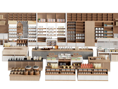 现代茶叶店茶饼 茶罐 散茶 货架 展柜 摆台 展示台3d模型 现代茶叶店茶饼 茶罐 散茶 货架 展柜 摆台 展示台