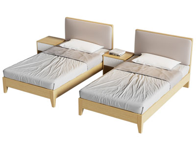 现代单人床 床头柜