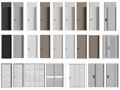 现代木门 玻璃门 平开门