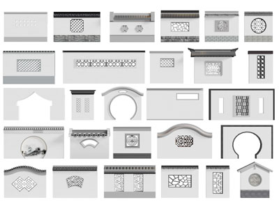 新中式景观墙3d模型 新中式景观墙