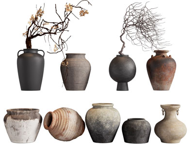 侘寂风陶艺花瓶干枝摆件组合