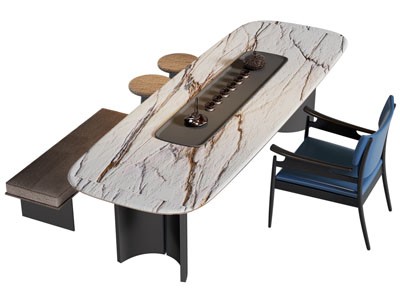 现代大理石椭圆形茶桌椅组合