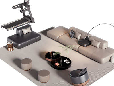 现代多人沙发 沙发凳子和茶几组合