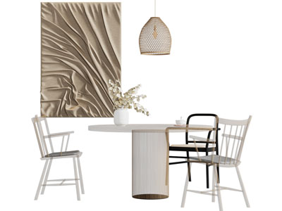 新中式餐桌椅组合 立体装饰挂画