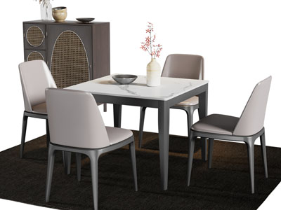 现代方形餐桌椅组合 边柜