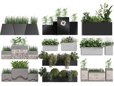 现代花箱花草花卉盆栽植物