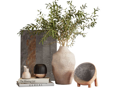 侘寂风花瓶花卉 书本 装饰画摆件组合