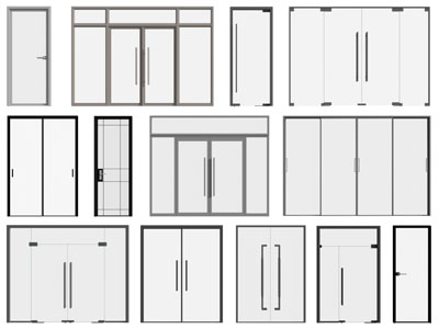 现代办公玻璃大门 双开门