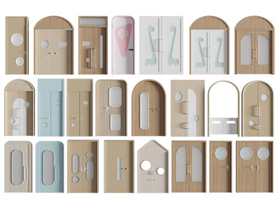 现代幼儿园卡通木门 双开门 平开门