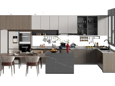 现代整体厨房 吧台餐桌椅组合