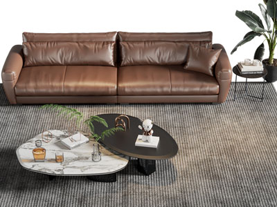 现代中古风多人沙发 茶几组合