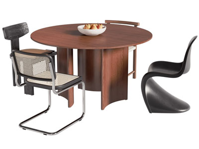 现代中古风圆形餐桌椅组合