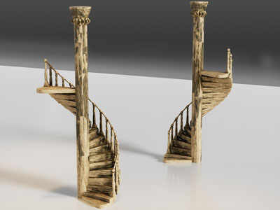 欧式破旧旋转楼梯3d模型 欧式破旧旋转楼梯