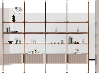 现代轻奢顶天立地开放式装饰架3d模型 现代轻奢顶天立地开放式装饰架