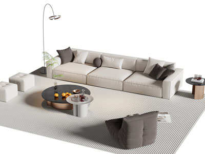 现代奶油风多人沙发 懒人沙发和茶几组合
