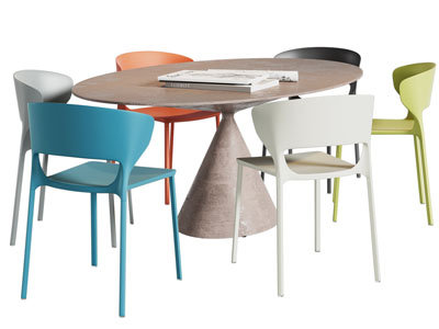 现代椭圆形餐桌椅组合