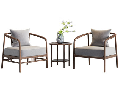 新中式单人沙发 边几