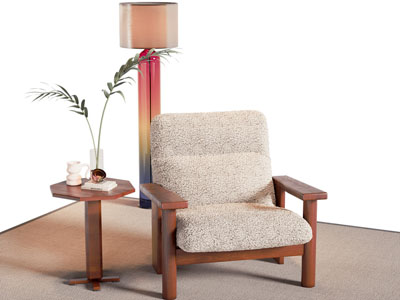 现代单人沙发 边几 落地灯