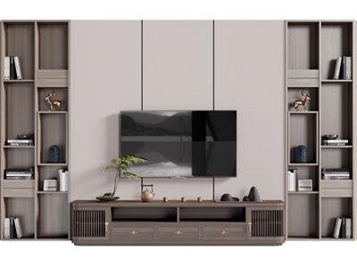 新中式电视柜 电视背景墙3d模型 新中式电视柜 电视背景墙