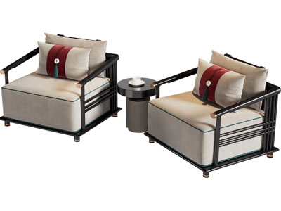 新中式单人沙发 边几