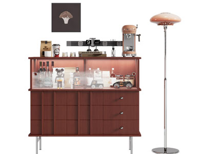 现代中古风餐边柜 落地灯3d模型 现代中古风餐边柜 落地灯