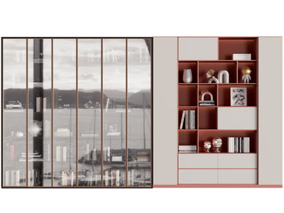 现代玻璃柜门的书柜 装饰柜3d模型 现代玻璃柜门的书柜 装饰柜