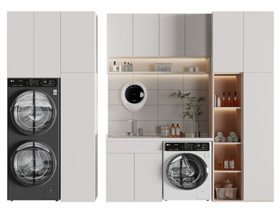 现代阳台洗衣机收纳柜3d模型 现代阳台洗衣机收纳柜