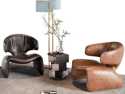 现代单人沙发 边几