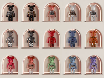 现代暴力熊展示柜 摆件组合