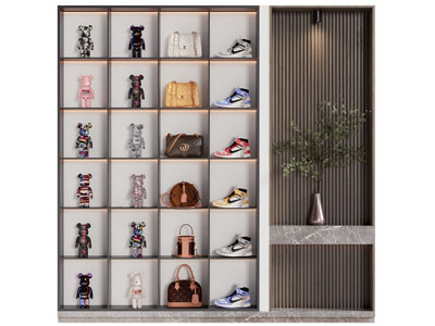 现代暴力熊 手提包 鞋子装饰柜 展柜3d模型 现代暴力熊 手提包 鞋子装饰柜 展柜