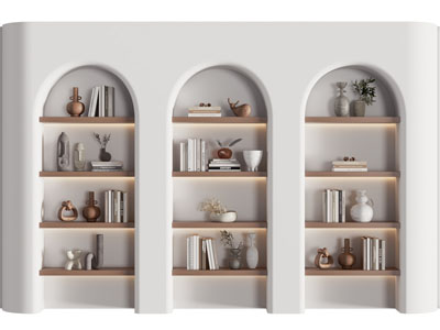 侘寂风拱形书柜 摆件组合3d模型 侘寂风拱形书柜 摆件组合