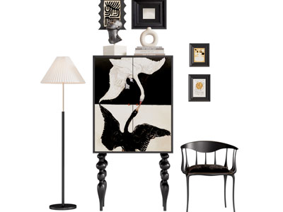 法式高脚玄关柜 边柜 落地灯3d模型 法式高脚玄关柜 边柜 落地灯