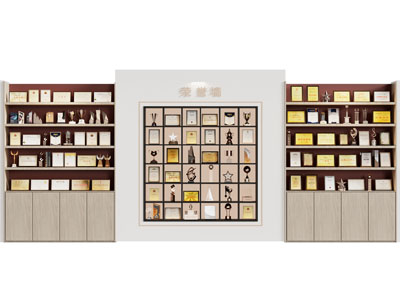 现代奖状奖杯奖章荣誉背景墙3d模型 现代奖状奖杯奖章荣誉背景墙