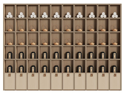 新中式实木茶罐 茶壶展柜 展示柜3d模型 新中式实木茶罐 茶壶展柜 展示柜