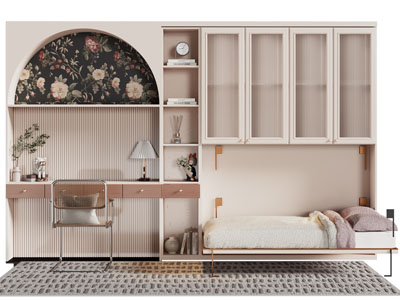 法式组合柜 书柜 书桌椅组合 折叠床3d模型 法式组合柜 书柜 书桌椅组合 折叠床